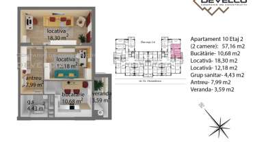 Apartament 10 Etaj 2 (2 camere) 57,7 m2