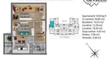 Apartament 104 Etaj 9 (2 camere): 58,18 m2