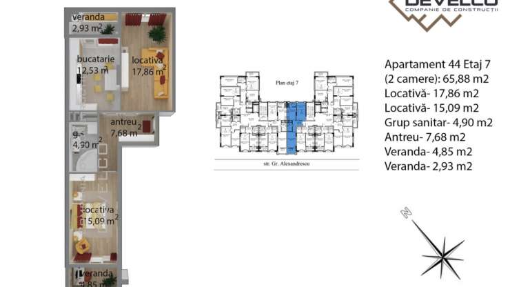 Apartament 44 Etaj 7 (2 camere): 66,72 m2