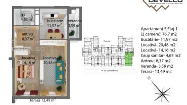 Apartament 5 Etaj 1 (2 camere): 67,8 m2