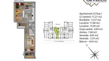 Apartament 52 Etaj 1 (2 camere): 68,74 m2