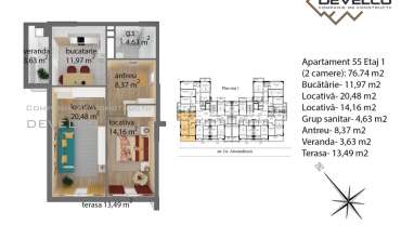 Apartament 55 Etaj 1 (2 camere): 67.8 m2