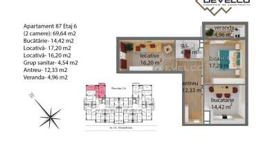 Apartament 87 Etaj 6 (2 camere): 69,64 m2