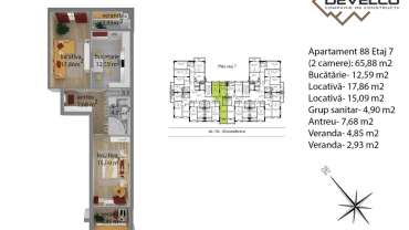 Apartament 88 Etaj 7 (2 camere): 66,72 m2