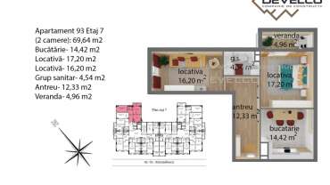 Apartament 93 Etaj 7 (2 camere): 69,64 m2