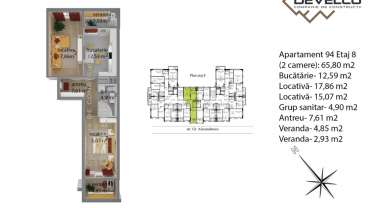 Apartament 94 Etaj 8 (2 camere): 66,63 m2