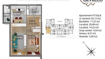 Apartament 97 Etaj 8 (2 camere): 64,2 m2