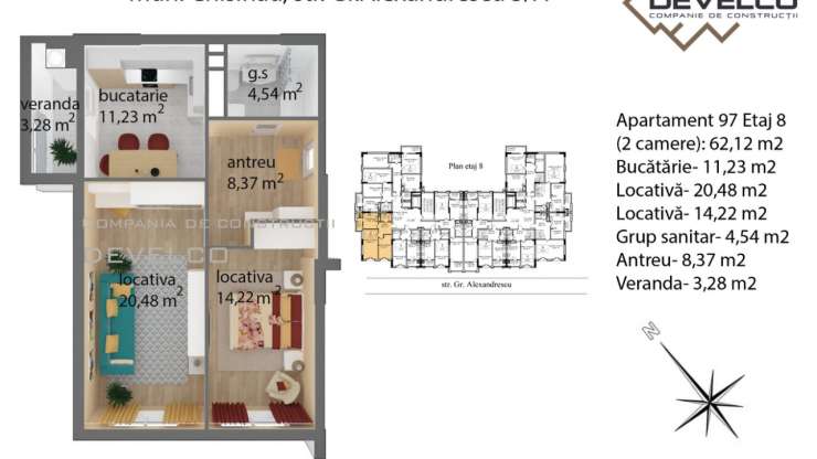 Apartament 97 Etaj 8 (2 camere): 64,2 m2