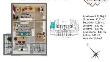 Apartament 98 Etaj 8 (2 camere): 58,18 m2